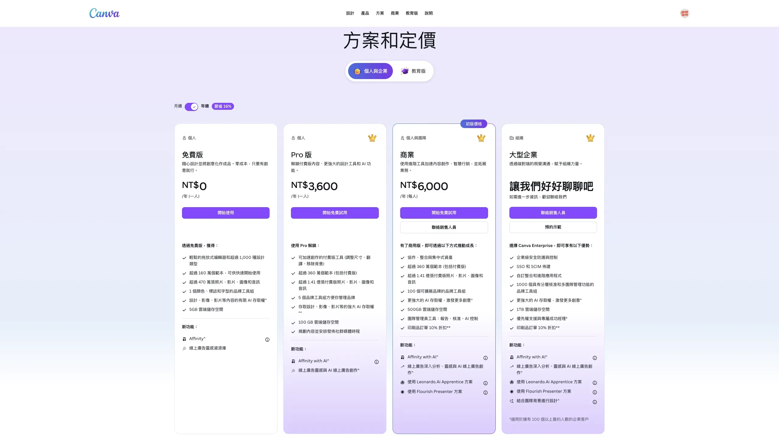 Canva 要不要付費訂閱？本文比較 Free／Pro／Teams／Enterprise 與教育、非營利方案差異，從素材範本、AI、品牌工具、雲端空間與版本紀錄等 6 大決策點，並用「時薪回本公式」幫你快速判斷值不值得升級。